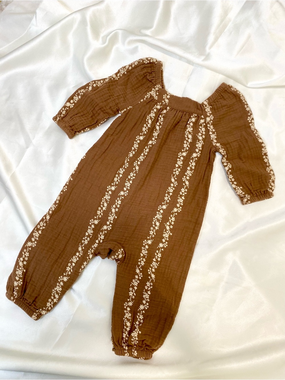 Brown Floral-Striped Kids One-Piece Footie Romper